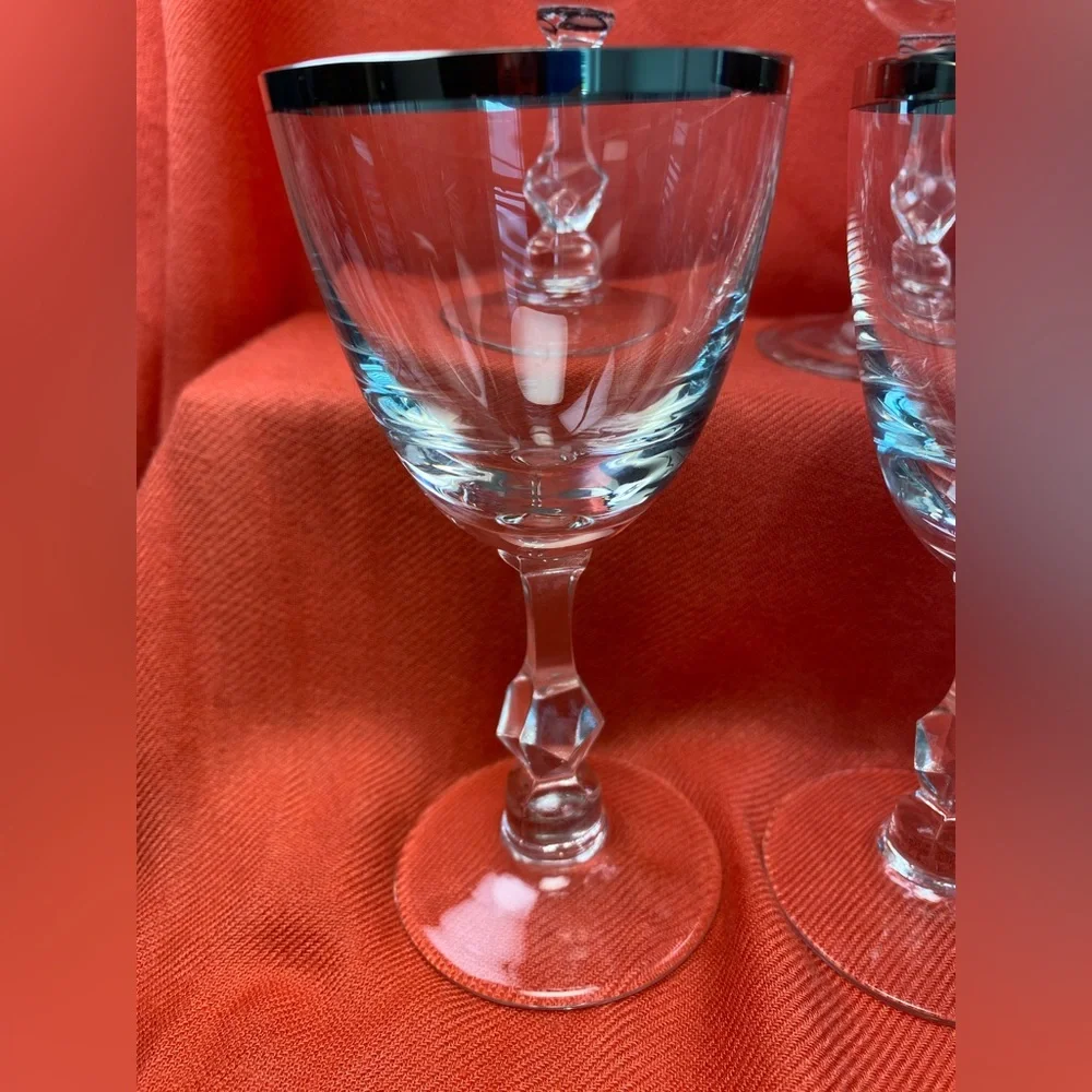 Vintage 1960’s Set of 6 Wine Glasses with Real SILVER Rim